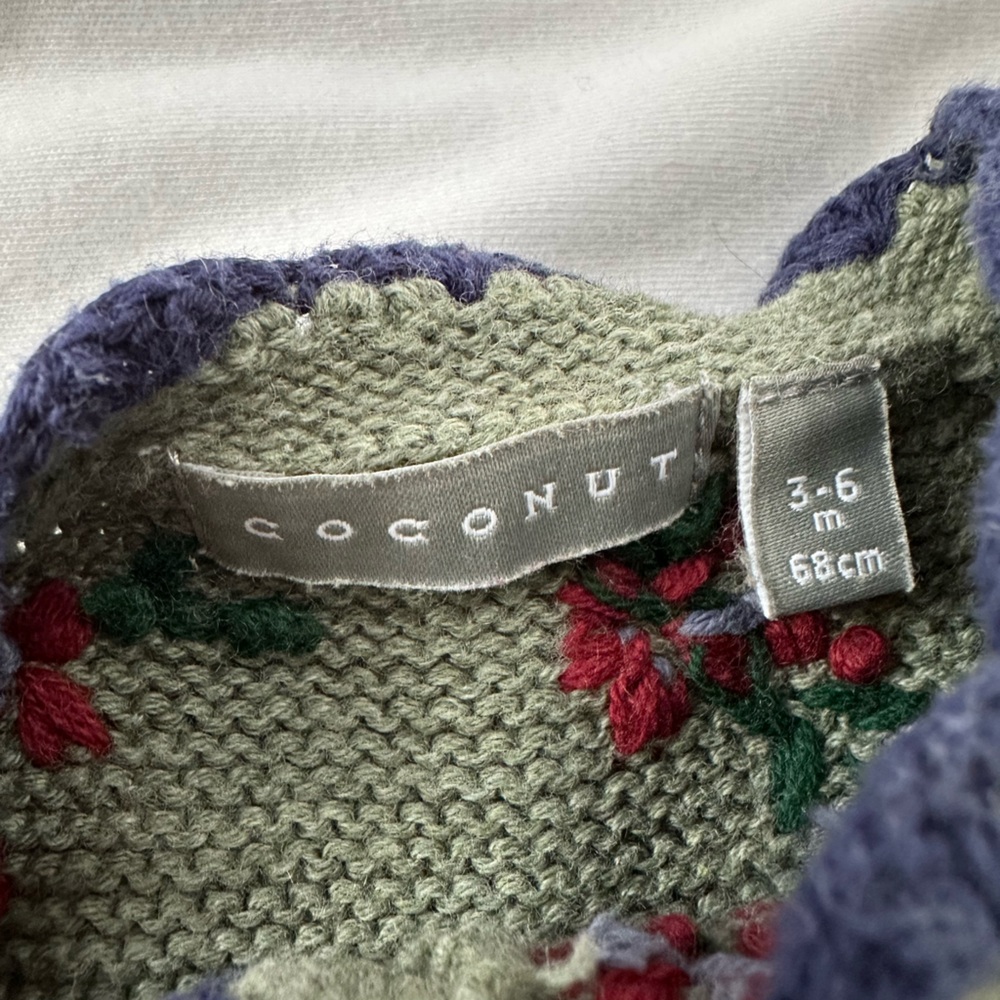 Baby Green Knit with Red Floral Accents - Picture 3 of 4